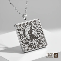 گردنبند طرح خرگوش عید پاک درون تخم‌مرغ تزئینی (Easter Bunny) (حکاکی لیزری فایبر، مدل قاب مربع) کد 50