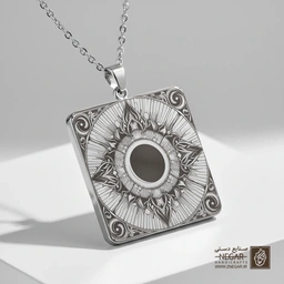 گردنبند طرح کسوف هندسی مدرن (حکاکی لیزری فایبر، مدل قاب مربع) کد 501066