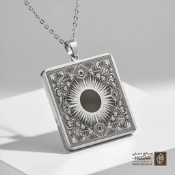 گردنبند طرح نماد خورشیدگرفتگی (حکاکی لیزری فایبر، مدل قاب مربع) کد 501068