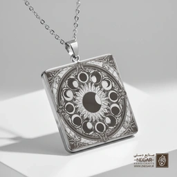 گردنبند طرح مراحل ماه و کسوف (حکاکی لیزری فایبر، مدل قاب مربع) کد 501071