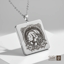 گردنبند طرح ایور روی صندلی چرخدار (حکاکی لیزری فایبر، مدل قاب مربع) کد 501082
