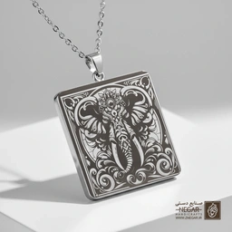 گردنبند طرح سر فیل ماندالا (حکاکی لیزری فایبر، مدل قاب مربع) کد 501084