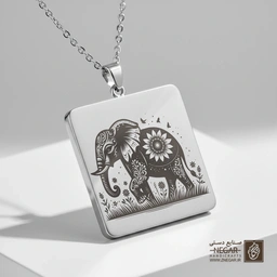 گردنبند طرح فیل در حال حرکت (حکاکی لیزری فایبر، مدل قاب مربع) کد 501085