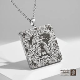 گردنبند طرح سگ انگلیسی (Bulldog) (حکاکی لیزری فایبر، مدل قاب مربع) کد 501088