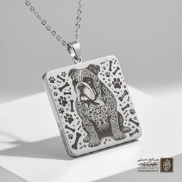 گردنبند طرح بولداگ با تزیینات گل (حکاکی لیزری فایبر، مدل قاب مربع) کد 501093