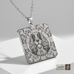 گردنبند طرح چهره کوکر اسپانیل در قاب (حکاکی لیزری فایبر، مدل قاب مربع) کد 501098