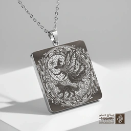 گردنبند طرح پری جنگل در شب (حکاکی لیزری فایبر، مدل قاب مربع) کد 501110
