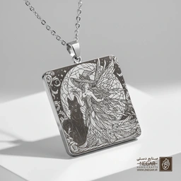 گردنبند طرح ساحره و گرگ سیاه (حکاکی لیزری فایبر، مدل قاب مربع) کد 501127