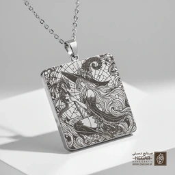 گردنبند طرح ساحره نشسته بر ماه (حکاکی لیزری فایبر، مدل قاب مربع) کد 501138