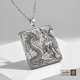 گردنبند طرح پری و مار دریایی (حکاکی لیزری فایبر، مدل قاب مربع) کد 501147