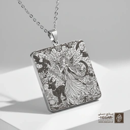 گردنبند طرح پری و گرگینه در قاب (حکاکی لیزری فایبر، مدل قاب مربع) کد 501148