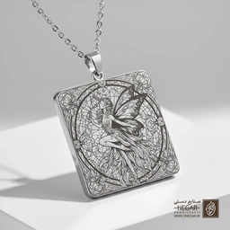 گردنبند طرح رقص پری در دایره (حکاکی لیزری فایبر، مدل قاب مربع) کد 501152