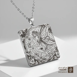 گردنبند طرح پری و هلال گل‌دار (حکاکی لیزری فایبر، مدل قاب مربع) کد 501156