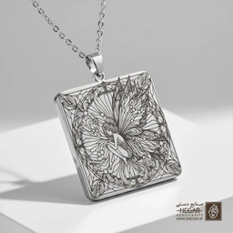 گردنبند طرح پری در قاب جادویی (حکاکی لیزری فایبر، مدل قاب مربع) کد 501157