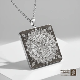 گردنبند طرح پری و ماندالای جادویی (حکاکی لیزری فایبر، مدل قاب مربع) کد 501159