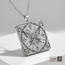 گردنبند طرح پری و نقوش ماندالا (حکاکی لیزری فایبر، مدل قاب مربع) کد 501164