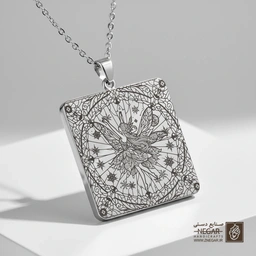 گردنبند طرح پری و نقوش رویایی (حکاکی لیزری فایبر، مدل قاب مربع) کد 501174