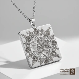 گردنبند طرح پری در ستاره هشت‌پر (حکاکی لیزری فایبر، مدل قاب مربع) کد 501184