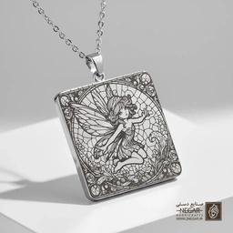 گردنبند طرح پری کارتونی شاد (حکاکی لیزری فایبر، مدل قاب مربع) کد 501215