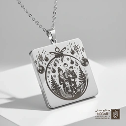 گردنبند طرح جشن خانواده (Family Baubles ) (حکاکی لیزری فایبر، مدل قاب مربع) کد 501219