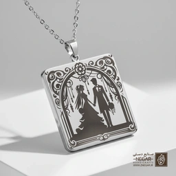 گردنبند طرح پیوند ازدواج در قاب (حکاکی لیزری فایبر، مدل قاب مربع) کد 501233
