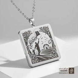 گردنبند طرح پدر و پسر و بادبادک (حکاکی لیزری فایبر، مدل قاب مربع) کد 501236
