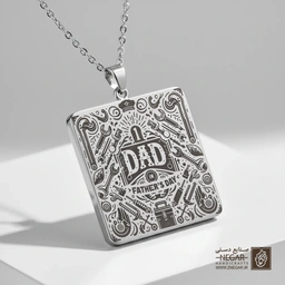 گردنبند طرح روز پدر مبارک (Happy Father's Day) (حکاکی لیزری فایبر، مدل قاب مربع) کد 501240