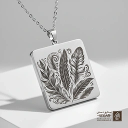 گردنبند طرح دسته پر (Feather) (حکاکی لیزری فایبر، مدل قاب مربع) کد 501244