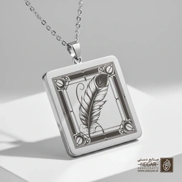 گردنبند طرح تک پر در قاب (حکاکی لیزری فایبر، مدل قاب مربع) کد 501246