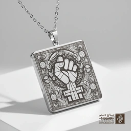 گردنبند طرح مشت و ماندالا (حکاکی لیزری فایبر، مدل قاب مربع) کد 501254