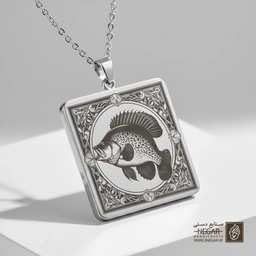گردنبند طرح ماهی مینیاتوری (حکاکی لیزری فایبر، مدل قاب مربع) کد 501257