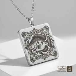 گردنبند طرح ماهی در کادر تزیینی (حکاکی لیزری فایبر، مدل قاب مربع) کد 501262