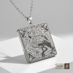گردنبند طرح فلامینگو ایستاده (حکاکی لیزری فایبر، مدل قاب مربع) کد 501274