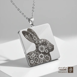 گردنبند طرح خرگوش گلی (Flower Rabbit) (حکاکی لیزری فایبر، مدل قاب مربع) کد 501285