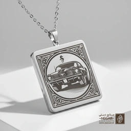 گردنبند طرح فورد موستانگ کلاسیک (حکاکی لیزری فایبر، مدل قاب مربع) کد 501289
