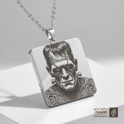 گردنبند طرح فرانکنشتاین مقتدر (حکاکی لیزری فایبر، مدل قاب مربع) کد 501298
