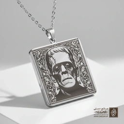 گردنبند طرح چهره فرانکنشتاین مدرن (حکاکی لیزری فایبر، مدل قاب مربع) کد 501302