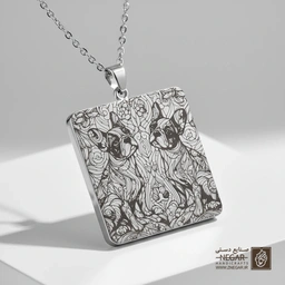 گردنبند طرح فرنچ بولداگ قرینه (حکاکی لیزری فایبر، مدل قاب مربع) کد 501304