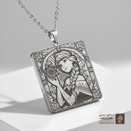 گردنبند طرح السا و آنا (Frozen) (حکاکی لیزری فایبر، مدل قاب مربع) کد 501313