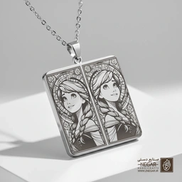 گردنبند طرح السا و آنا قرینه (حکاکی لیزری فایبر، مدل قاب مربع) کد 501315