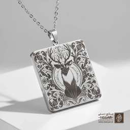 گردنبند طرح گوزن سون (Sven) و دانه برف (حکاکی لیزری فایبر، مدل قاب مربع) کد 501316