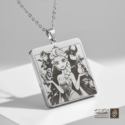 گردنبند طرح السا و آنا و اولاف (حکاکی لیزری فایبر، مدل قاب مربع) کد 501319