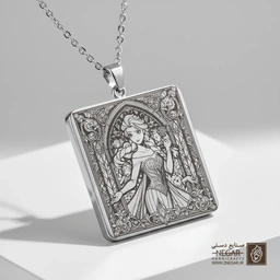 گردنبند طرح السا در قصر یخی (حکاکی لیزری فایبر، مدل قاب مربع) کد 501325