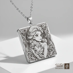 گردنبند طرح آنا (Anna) مهربان (حکاکی لیزری فایبر، مدل قاب مربع) کد 501327