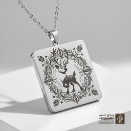 گردنبند طرح سون و دانه برف (حکاکی لیزری فایبر، مدل قاب مربع) کد 501330