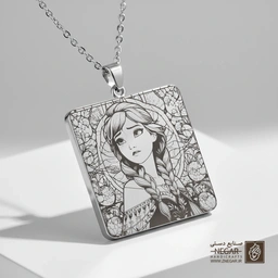 گردنبند طرح آنا (Anna) در کادر تزیینی (حکاکی لیزری فایبر، مدل قاب مربع) کد 501331