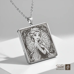 گردنبند طرح السا و شیشه رنگی جادویی (حکاکی لیزری فایبر، مدل قاب مربع) کد 501333