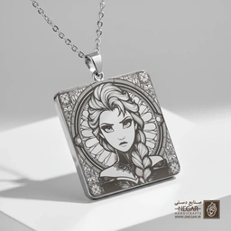 گردنبند طرح چهره السا (سبک گوتیک) (حکاکی لیزری فایبر، مدل قاب مربع) کد 501337