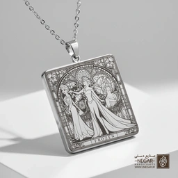 گردنبند طرح السا در قصر یخی (نما کامل) (حکاکی لیزری فایبر، مدل قاب مربع) کد 501346