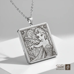گردنبند طرح آنا و نقوش اسلیمی (حکاکی لیزری فایبر، مدل قاب مربع) کد 501352